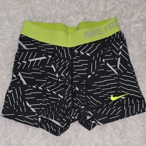 Nike Pro Black White And Neon Yellow Athletic Shorts
